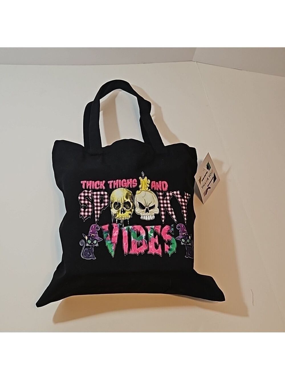 Skull Tote Bag Halloween Goth Reusable Cotton Canvas Purse